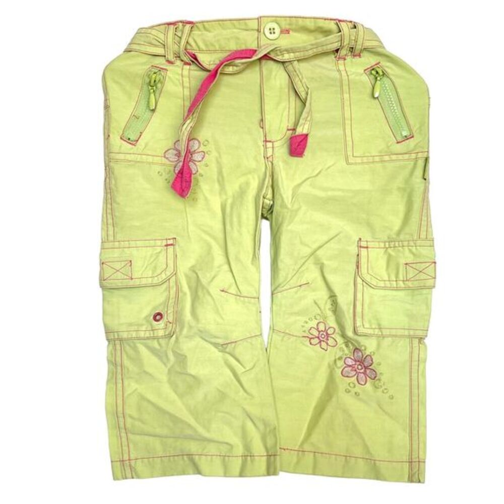 Pumpkin Patch pants Size 4  Khaki Green Pink  Flowers Embroidery Easter Spring